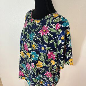Vintage Kathie Lee 1960s/70s Floral Blouse – Navy, Magenta, Yellow, Green